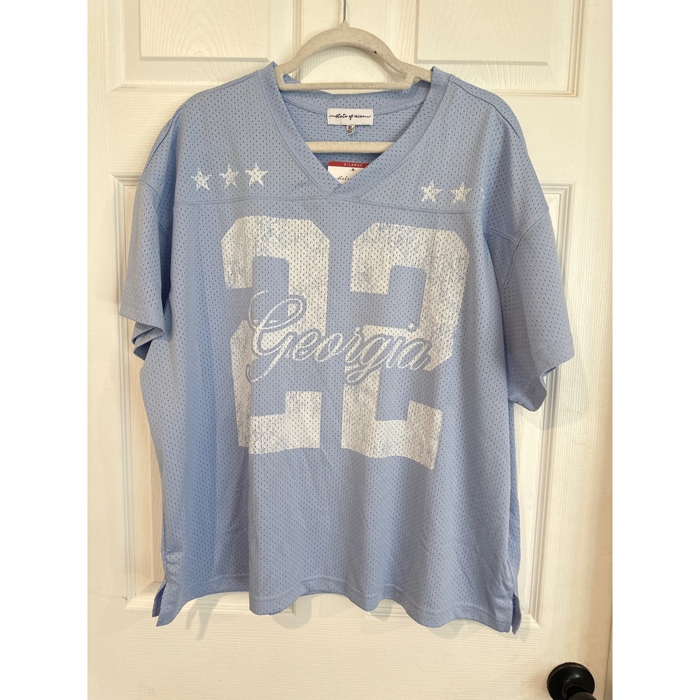 State of Mine Georgia 22 Mesh Jersey Top Light Blue XL NWT